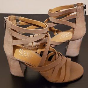 Franco Sarto Bone Nude Suede Strappy Madrid Block Heel Sandal, size 7M